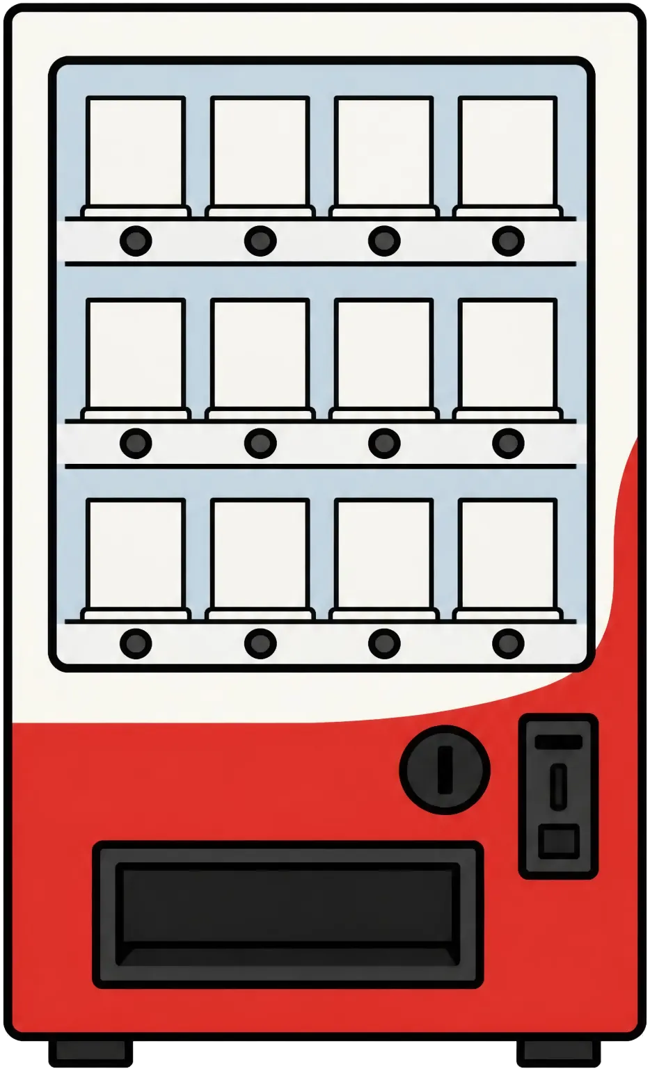 A Japanese drinks vending machine. Every slot is empty.